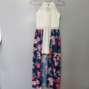 Rare Editions White Lace Top Floral Romper with Attached Skirt Girls Size 14